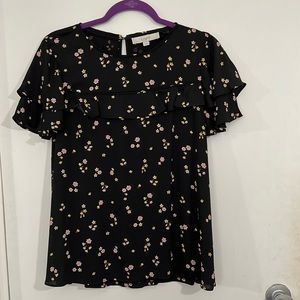 Loft Black Floral Top XS